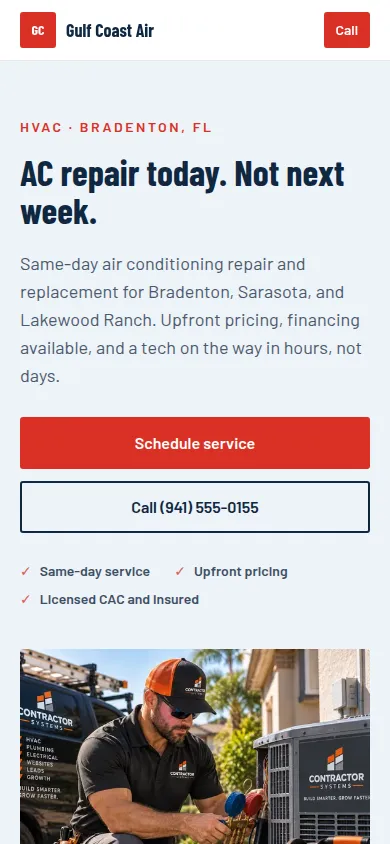 Gulf Coast Air website, mobile